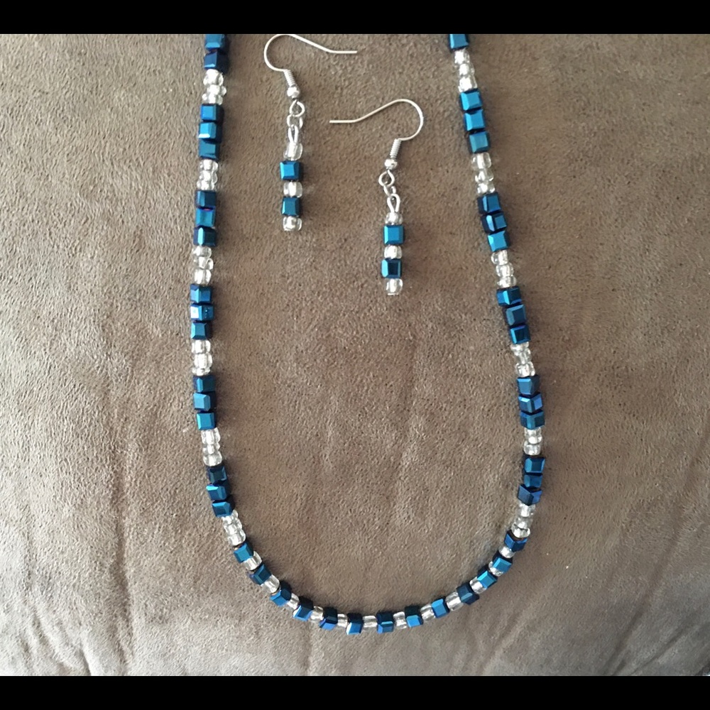 Rich Blue Handcrafted Necklace & Earring Set